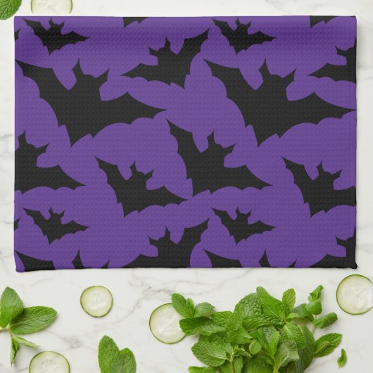 Halloween zwart vleermuizen paarse cool spooky pat theedoek (Gevouwen)