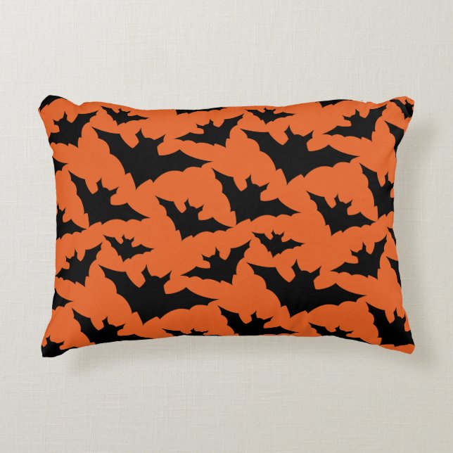 Halloween zwart vleermuizen sinaasappel cool spook accent kussen (Voorkant)