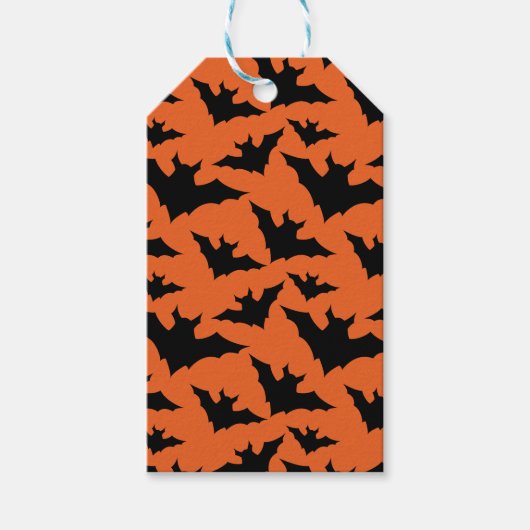 Halloween zwart vleermuizen sinaasappel cool spook cadeaulabel (Voorkant)