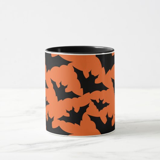 Halloween zwart vleermuizen sinaasappel cool spook mok (Midden)