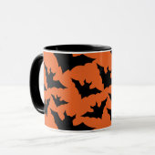 Halloween zwart vleermuizen sinaasappel cool spook mok (Voorkant links)