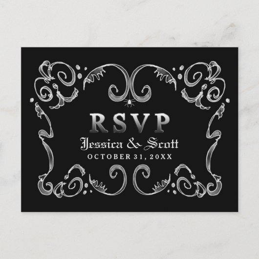 Halloween Zwart Wit Gothic Scroll RSVP MENU (Voorkant)