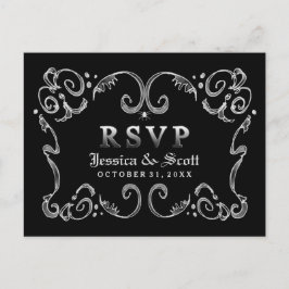 Halloween Zwart Wit Gothic Scroll RSVP Uitnodiging Briefkaart