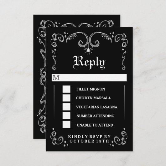 Halloween Zwart Wit Gotisch 3.5x5 MENU RSVP (Voorkant / Achterkant)