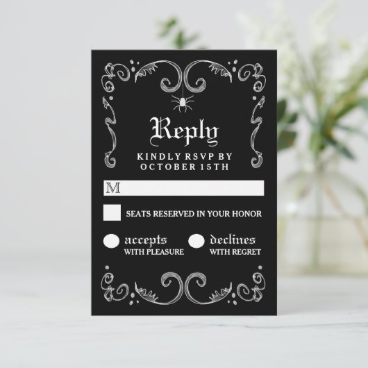 Halloween Zwart Wit Gotische Scroll 3.5x5 RSVP (Staand voorkant)