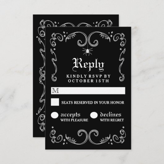 Halloween Zwart Wit Gotische Scroll 3.5x5 RSVP (Voorkant / Achterkant)