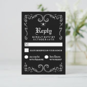 Halloween Zwart Wit Gotische Scroll 3.5x5 RSVP Kaartje (Staand voorkant)