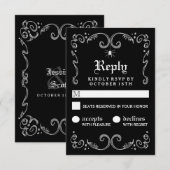 Halloween Zwart Wit Gotische Scroll 3.5x5 RSVP Kaartje (Voorkant / Achterkant)