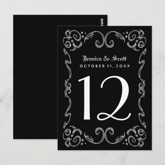 Halloween Zwart Wit Gotische Tafel Nummer Kaarten (Voorkant / Achterkant)