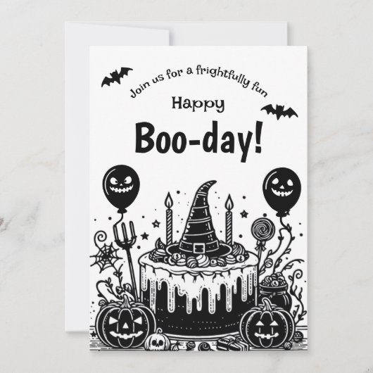 Halloween Zwart Wit Griezelen Verjaardagsfeestje Kaart (Voorkant)