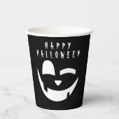 Halloween Zwart-Wit Pompoen Gelukkig Gezicht Papieren Bekers (Voorkant)