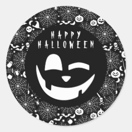Halloween Zwart-Wit Pompoen Gelukkig Gezicht Ronde Sticker