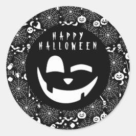 Halloween Zwart-Wit Pompoen Gelukkig Gezicht Ronde Sticker