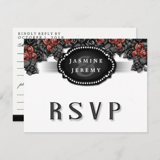 Halloween Zwart Wit Rood Roze MENU Matching RSVP (Voorkant / Achterkant)