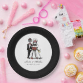 Halloween Zwart & Wit Rood Skeletten Matching Papieren Bordje (Feest)