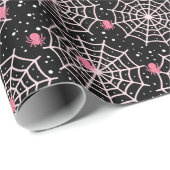 Halloween Zwart Wit & Roze Spooky Spider Web Cadeaupapier (Rol Hoek)