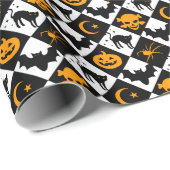 Halloween Zwart Wit Sinaasappel Harlekijnpatroon Cadeaupapier (Rol Hoek)