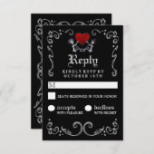 Halloween Zwart Wit Skeletten met Hart RSVP (Voorkant / Achterkant)