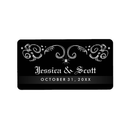Halloween Zwart Wit Spin Gothic Scroll Bruiloft Etiket (Voorkant)
