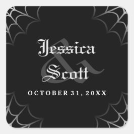 Halloween zwart wit spinnenweb gotische bruiloft vierkante sticker