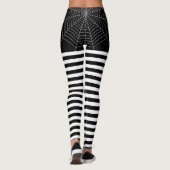 Halloween Zwart Wit spinnenweb strepen patroon Leggings (Achterkant)