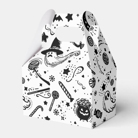 Halloween zwart-wit spookachtig verjaardagsfeestje bedankdoosjes (Voorkant Zijde)