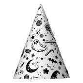 Halloween zwart-wit spookachtig verjaardagsfeestje feesthoedjes (Voorkant)