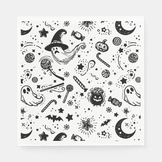 Halloween zwart-wit spookachtig verjaardagsfeestje servet (Voorkant)