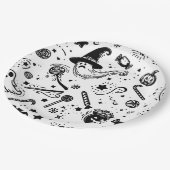 Halloween zwart-wit Spooky Line Art Verjaardag Papieren Bordje (Gekanteld)