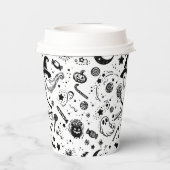 Halloween zwart-wit Spooky Lineart Verjaardag Papieren Bekers (Achterkant)