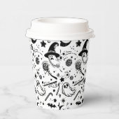 Halloween zwart-wit Spooky Lineart Verjaardag Papieren Bekers (Rechts)