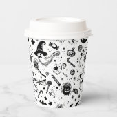 Halloween zwart-wit Spooky Lineart Verjaardag Papieren Bekers (Voorkant)