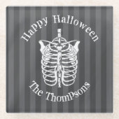 Halloween Zwart-Wit Spooky Skelet Glazen Onderzetter (Voorkant)