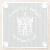 Halloween Zwart-Wit Spooky Skelet Glazen Onderzetter (Achterkant)