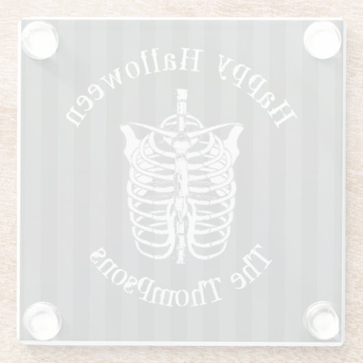 Halloween Zwart-Wit Spooky Skelet Glazen Onderzetter (Achterkant)