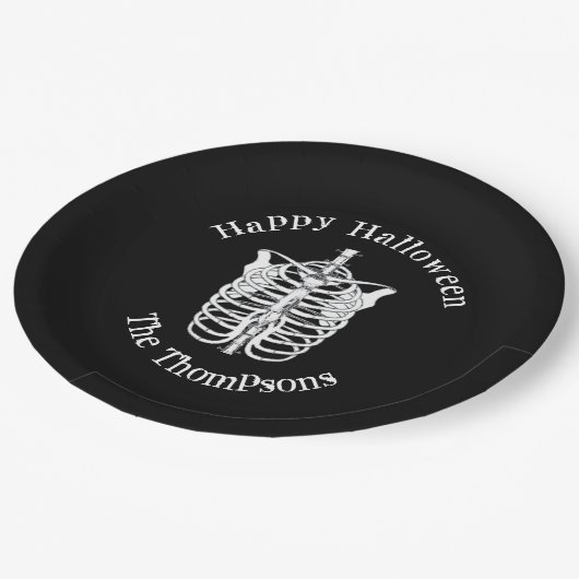 Halloween Zwart-Wit Spooky Skelet Papieren Bordje (Gekanteld)