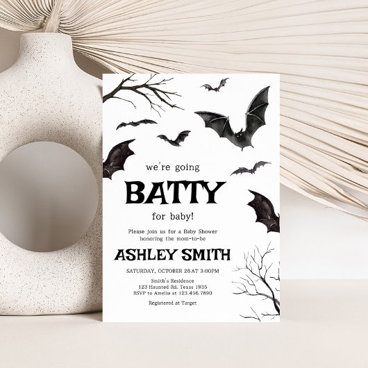 Halloween zwart-wit vleermuizen Baby shower Kaart