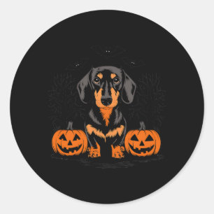 Halloween Zwarte En Bruine Dachshund Hond Met Ronde Sticker