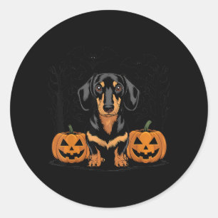 Halloween Zwarte En Bruine Dachshund Hond Met Ronde Sticker