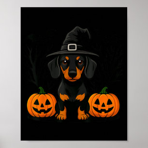 Halloween Zwarte En Lichtbruine Dachshund Heks Spo Poster