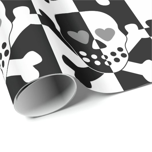 Halloween zwarte en witte schedel cadeaupapier (Rol Hoek)