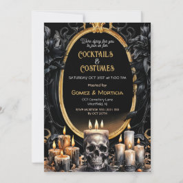 Halloween Zwarte Gouden Kaarsen Schedel Griezelen Kaart