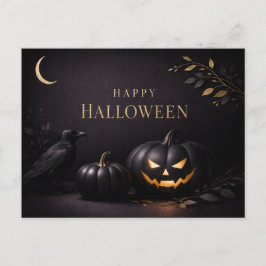 Halloween Zwarte Gouden Pompoenen Feestdagenkaart