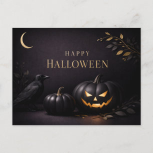 Halloween Zwarte Gouden Pompoenen Feestdagenkaart