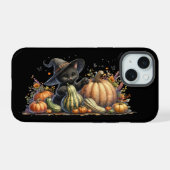Halloween Zwarte Heks' Kitten Met Pompoenen En Kal iPhone 15 Case (Achterkant horizontaal)