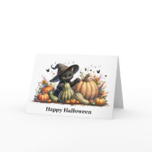 Halloween Zwarte Heks' Kitten Met Pompoenen Kaleba