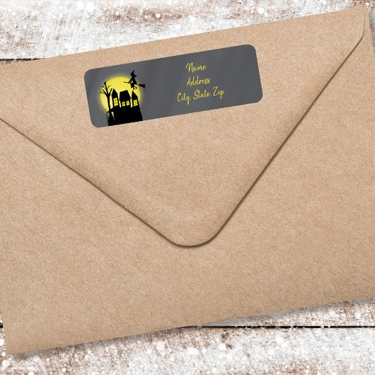 Halloween zwarte heks spookhuis etiket