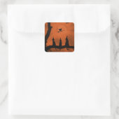 Halloween zwarte heksenkatten en maan vierkante sticker (Tas)