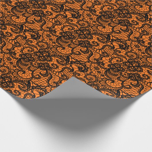 Halloween zwarte kant op Sinaasappel Cadeaupapier (Hoek)