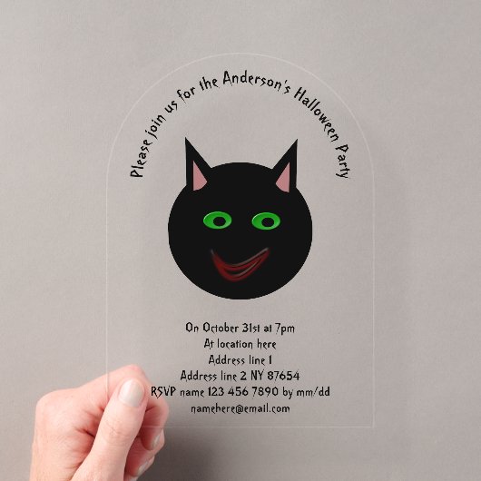 Halloween Zwarte Kat Aangepast Acryl Uitnodigingen (Insitu (Draagbaar))